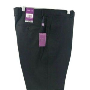 VINCI Men's Black Dress Pants Flat Front Regular Hem Slim Fit Sizes 46
